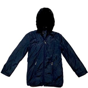 Zara Woman Faux Fur Hoodie Parka, Black, Size M